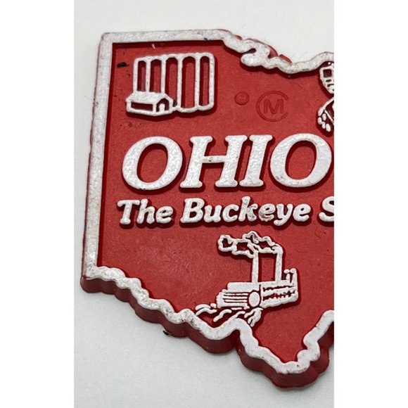 Ohio State Outline Refrigerator Magnet Vintage Red White Buckeye - Picture 4 of 6